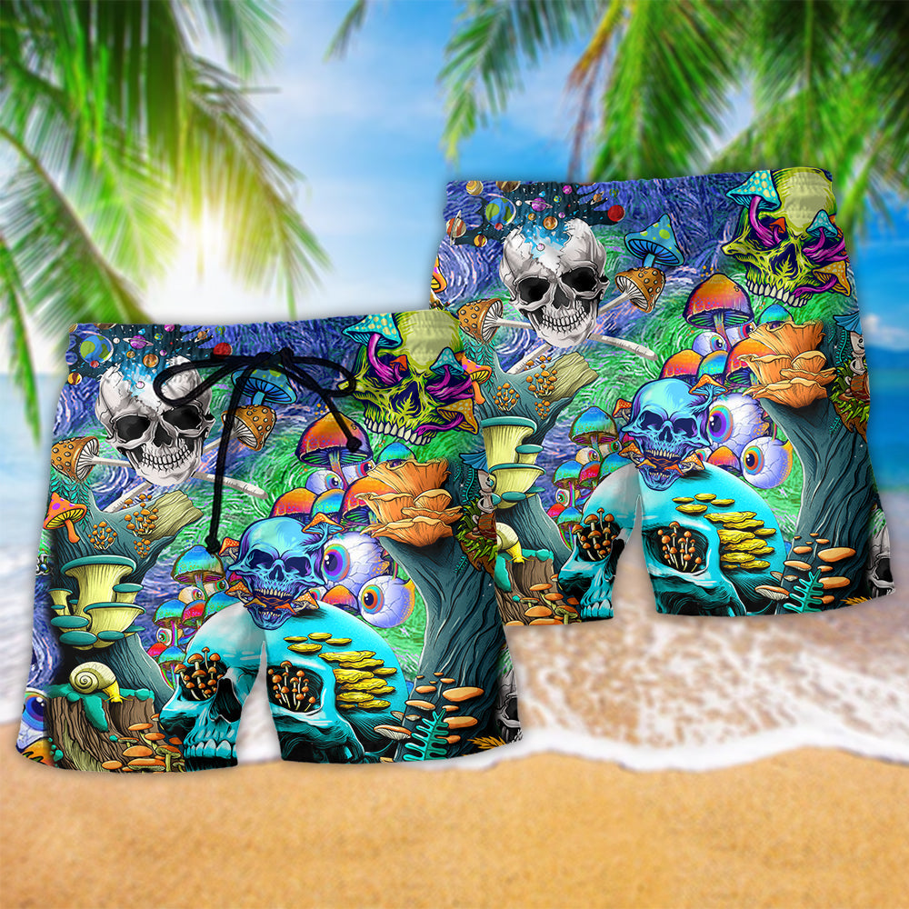 Hippie Die Once Live Forever Skull Mushroom Color - Beach Short Reefox - Owls Matrix LTD