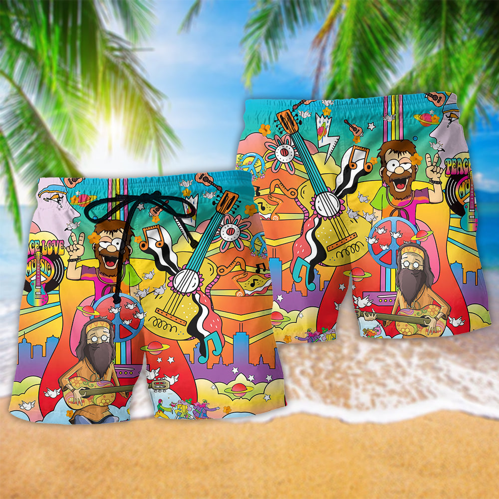 Hippie Music Guitar Peace Life Colorful Life - Beach Short Reefox - Owls Matrix LTD