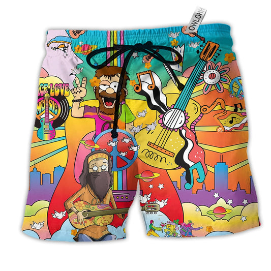 Beach Short / Adults / S Hippie Music Guitar Peace Life Colorful Life - Beach Short Reefox - Owls Matrix LTD