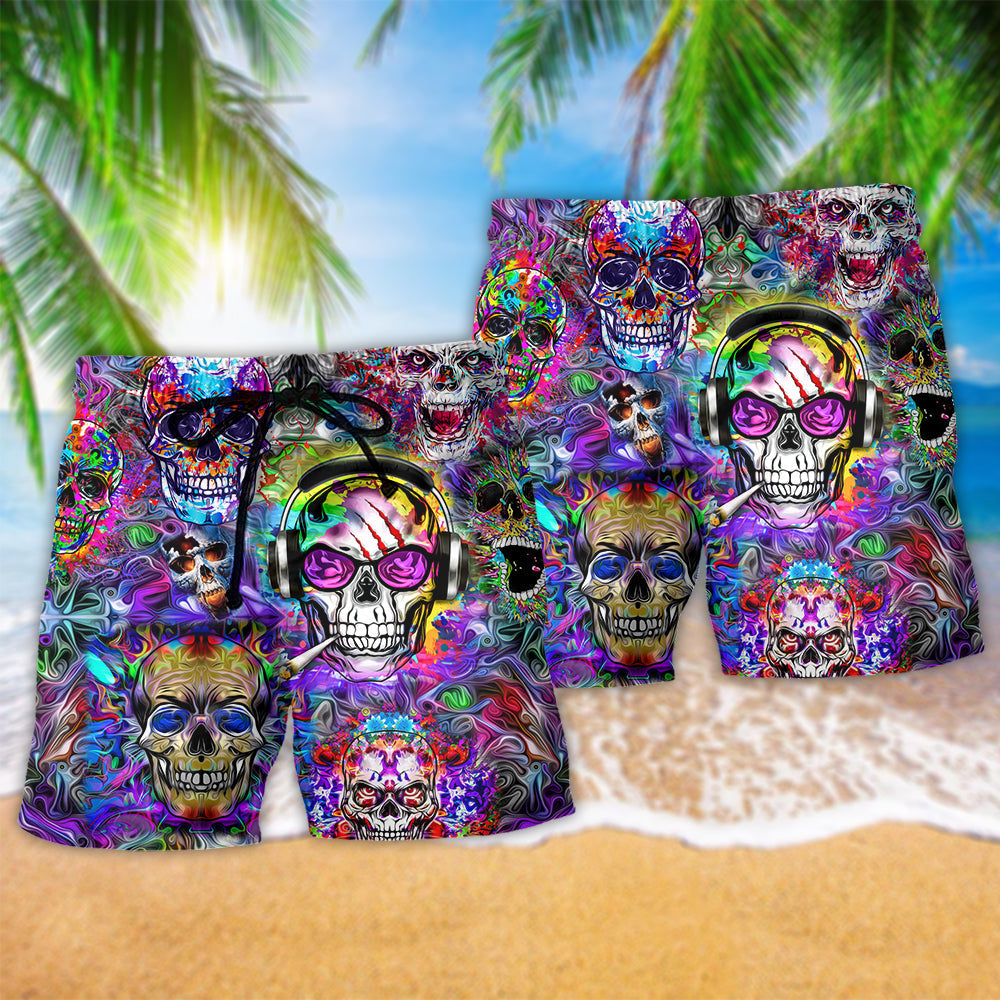 Hippie Skull Color Flowers - Beach Short Reefox - Owls Matrix LTD