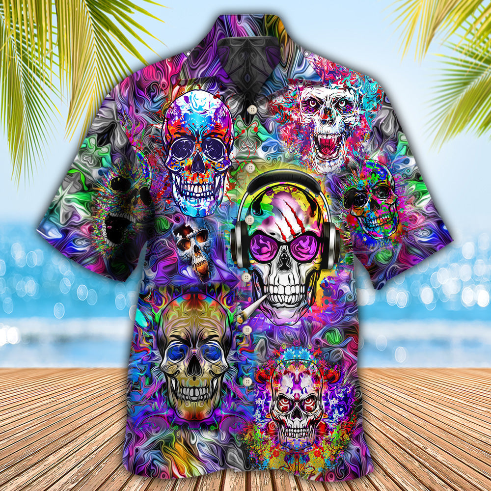 Hippie Skull Colorful Flowers - Hawaiian Shirt - Reefox