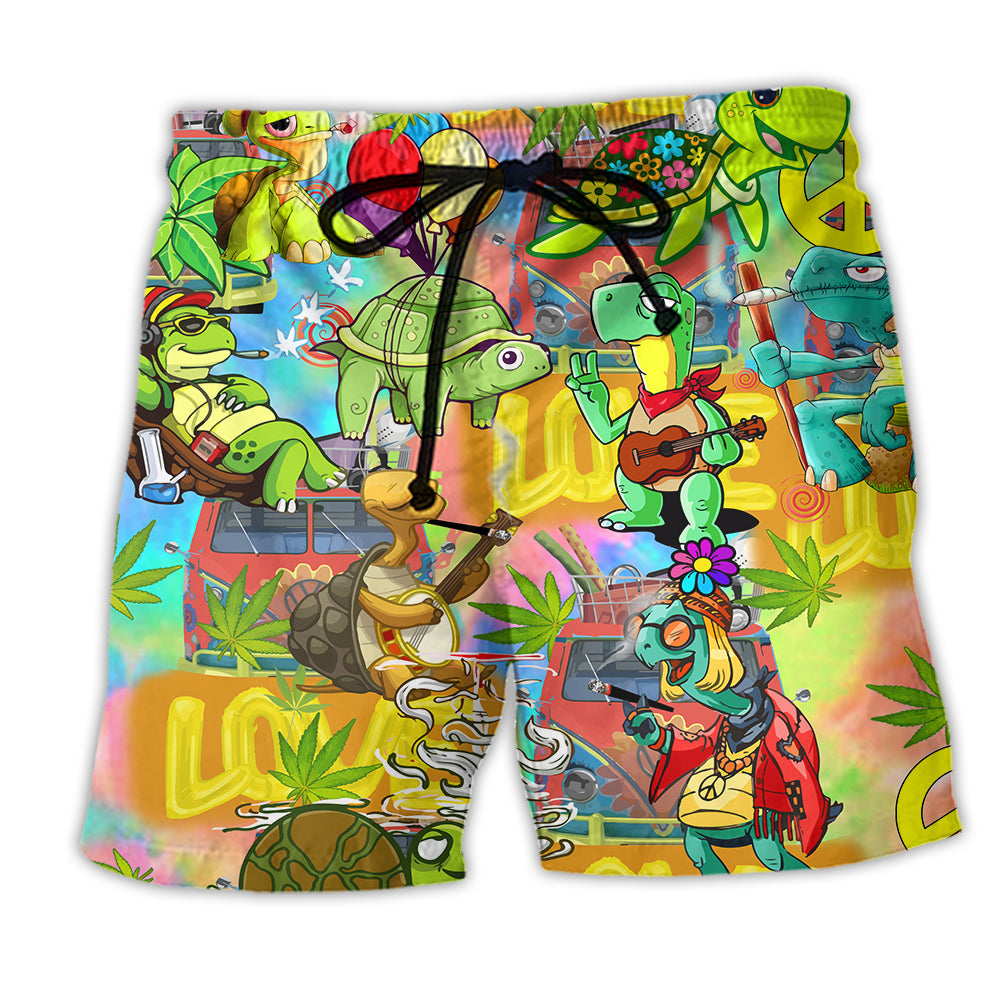 Beach Short / Adults / S Hippie Turtle Peace Life Colorful So Funny - Beach Short Reefox - Owls Matrix LTD