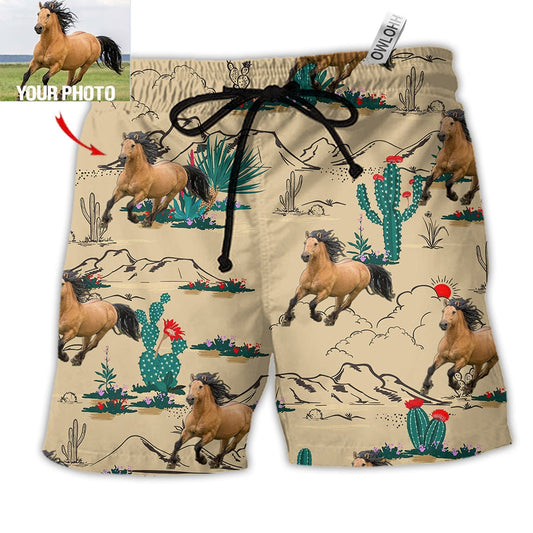 Beach Short / Adults / S Horse Desert Floral Cactus Custom Photo - Beach Short Reefox - Owls Matrix LTD