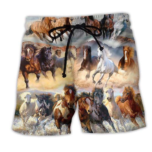 Beach Short / Adults / S Horse Running Amazing Basic Style - Beach Short Reefox - Owls Matrix LTD