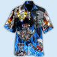 Hot Rod Blue Flame In Black Background - Hawaiian Shirt - Reefox