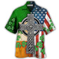 Irish American Flag Celtic Cross Irish Saint Patrick'S Day All Over - Hawaiian shirt - Reefox