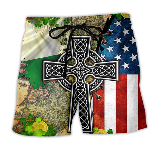 Beach Short / Adults / S Irish By Blood American By Birth Patriot By Choice - Beach Short Reefox - Owls Matrix LTD