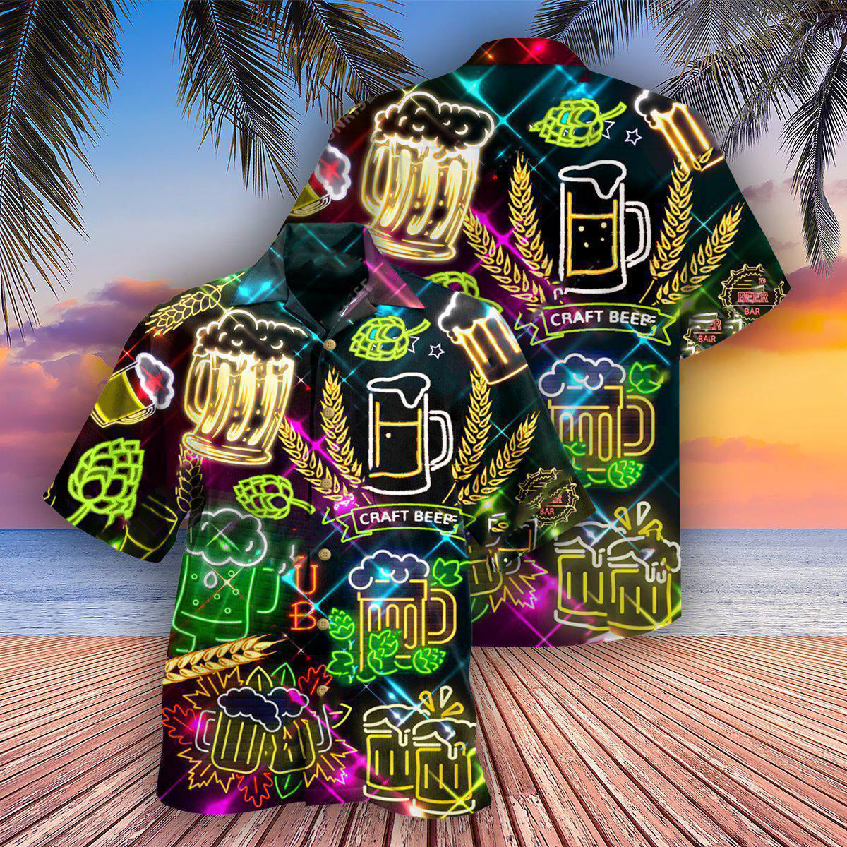 Beer It's Beer O'clock Neon Style - Hawaiian Shirt - Reefox