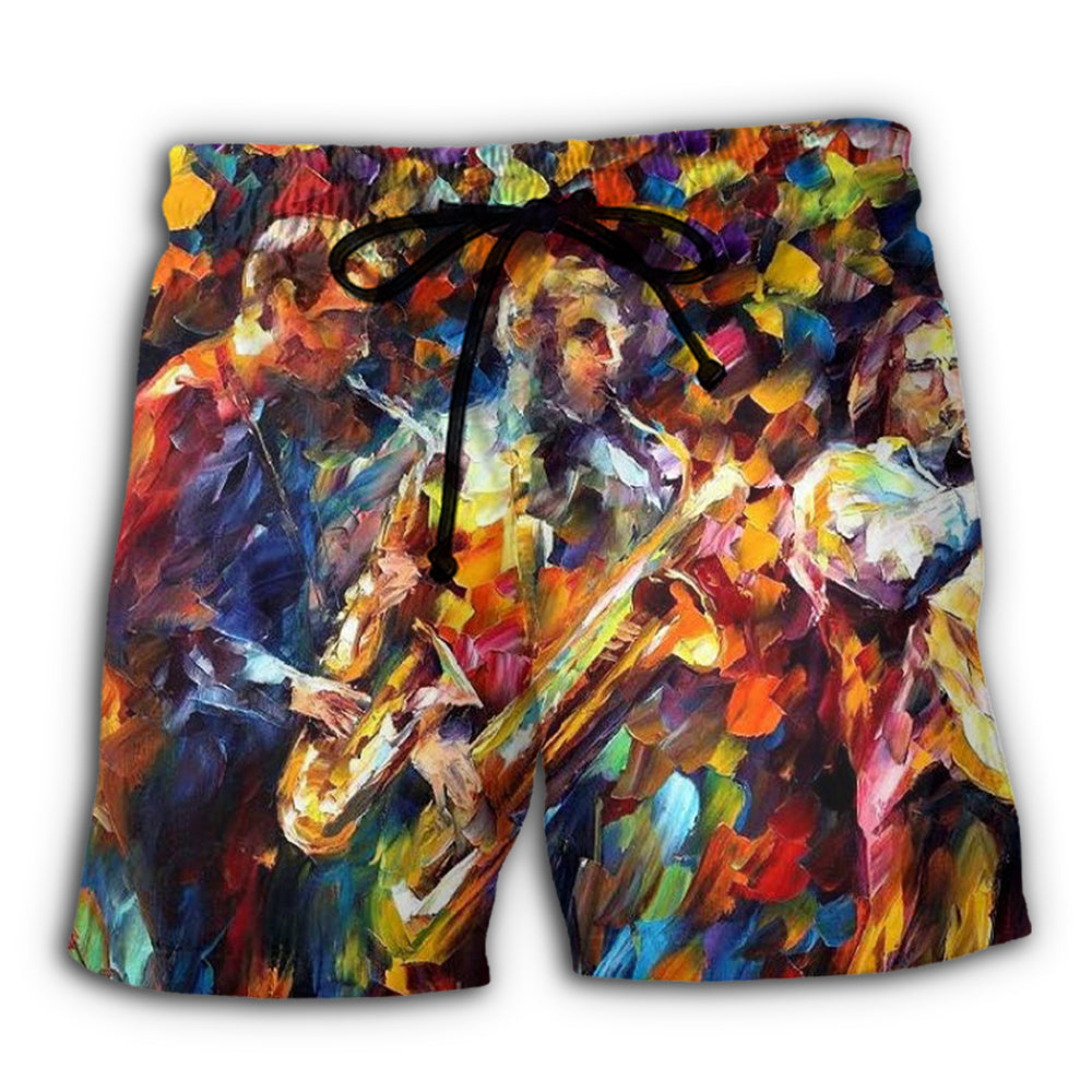 Beach Short / Adults / S Jazz Music Colorful Mix - Beach Short Reefox - Owls Matrix LTD