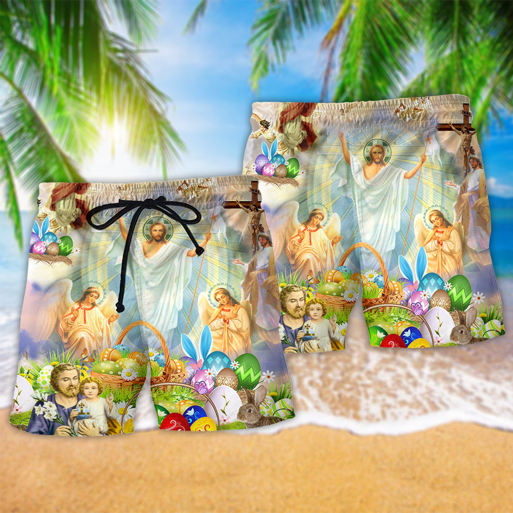 Jesus Happy Easter Color - Beach Short Reefox - Owls Matrix LTD