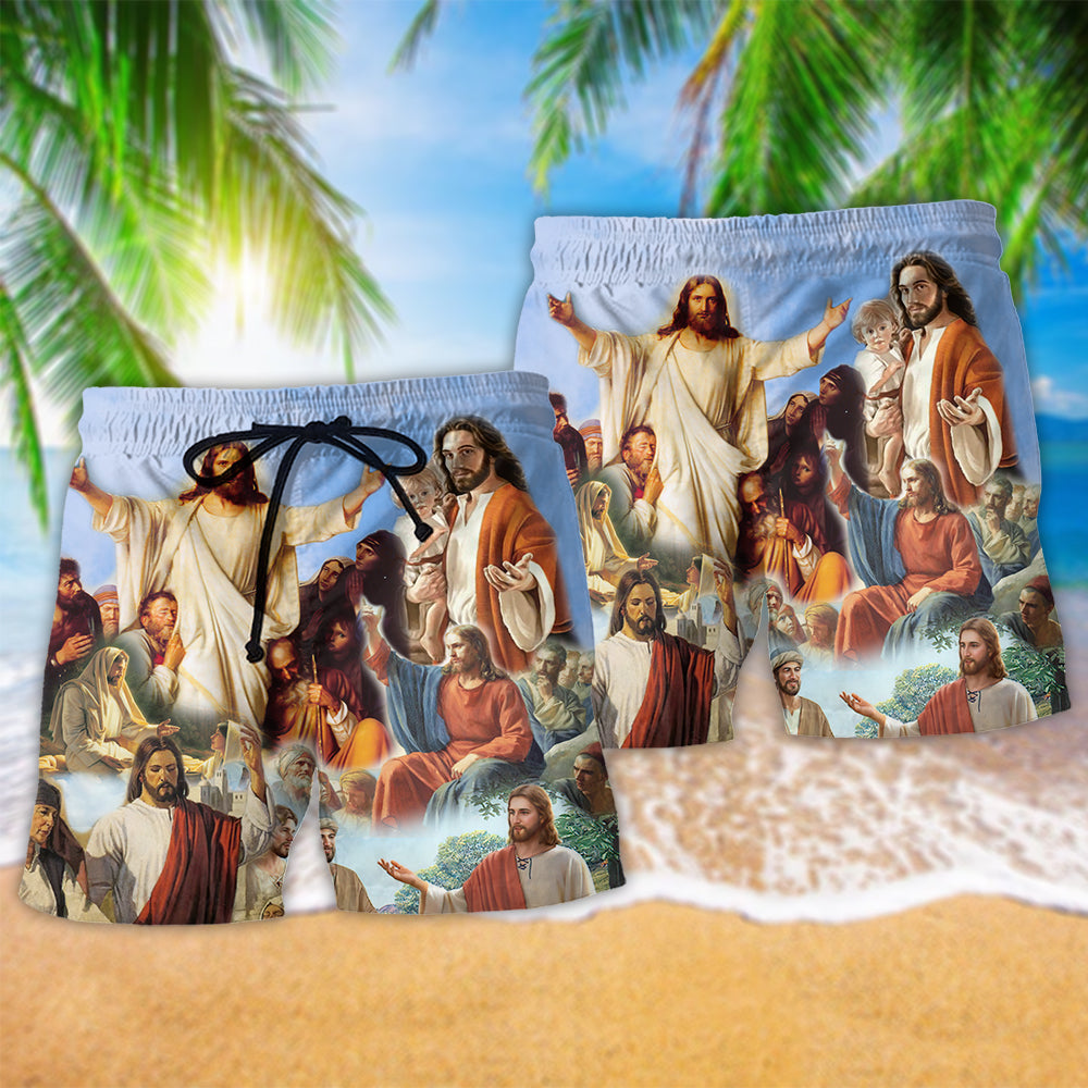 Jesus Warmth Sky Background - Beach Short Reefox - Owls Matrix LTD