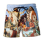 Beach Short / Adults / S Jesus Warmth Sky Background - Beach Short Reefox - Owls Matrix LTD