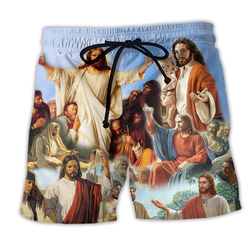Beach Short / Adults / S Jesus Warmth Sky Background - Beach Short Reefox - Owls Matrix LTD