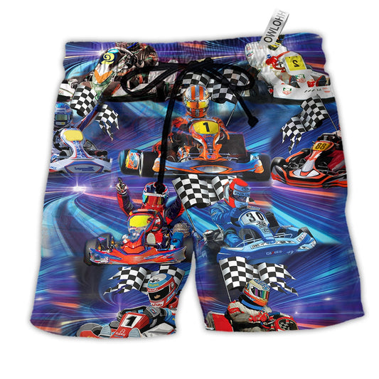 Beach Short / Adults / S Kart Racing Go Kart Or Go Home Blue - Beach Short Reefox - Owls Matrix LTD