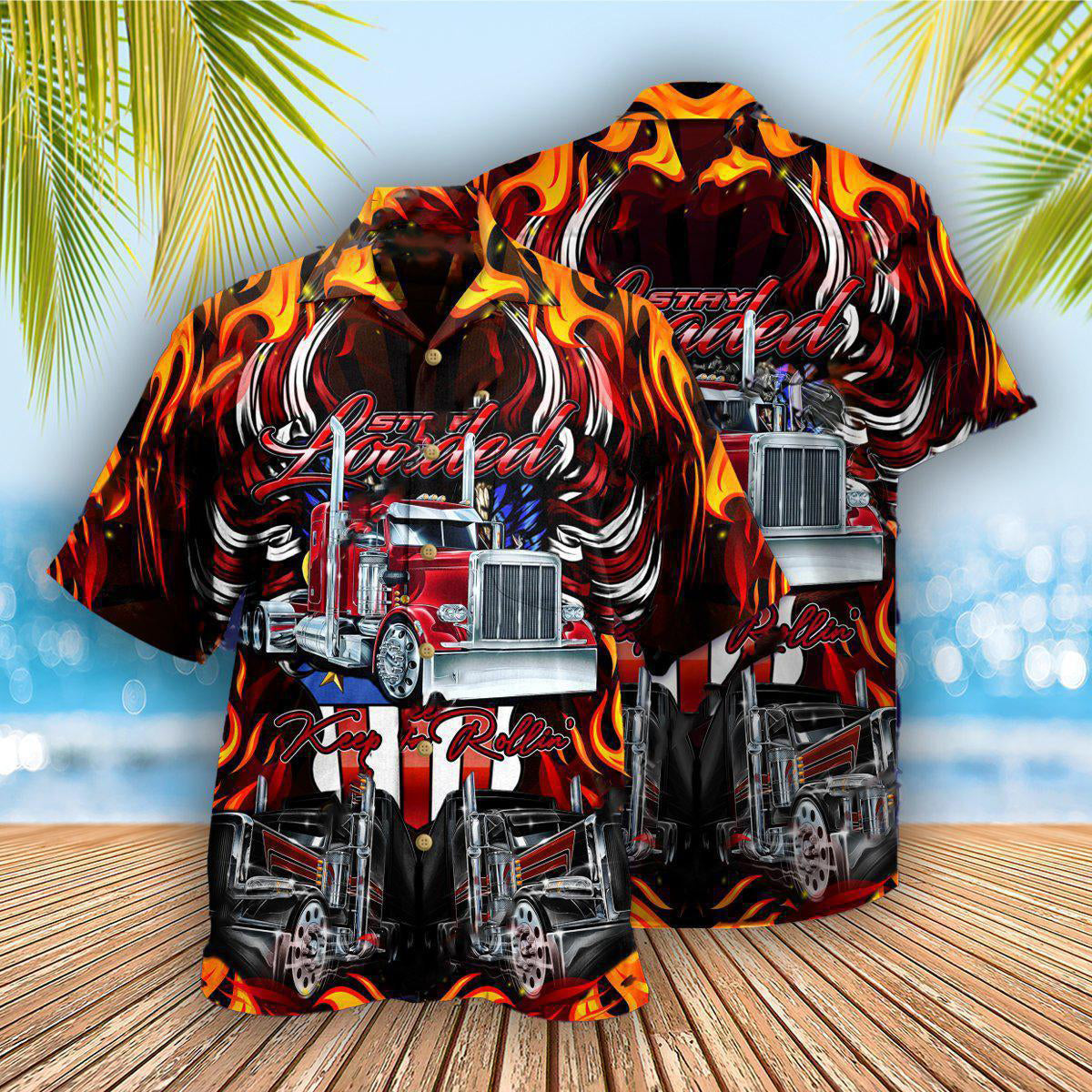 Truck Keep On Rolling Truckers In Fire - Hawaiian Shirt - Reefox