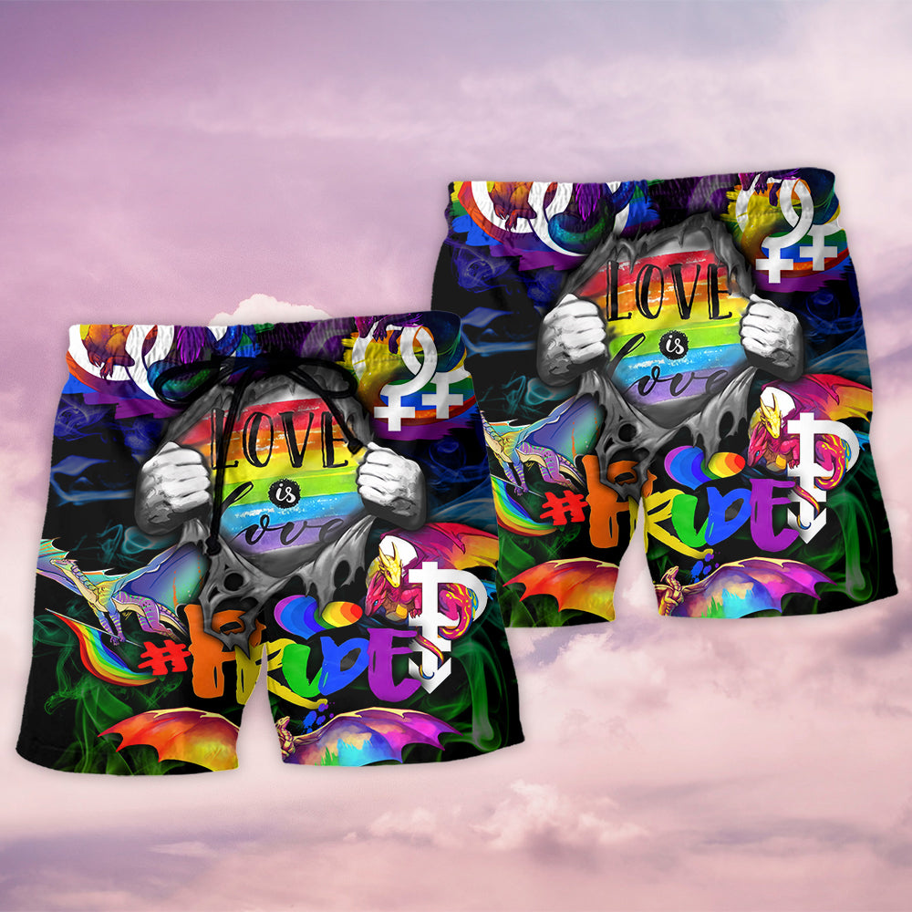 LGBT Love Is Love Pride Hand - Beach Short Reefox - Owls Matrix LTD