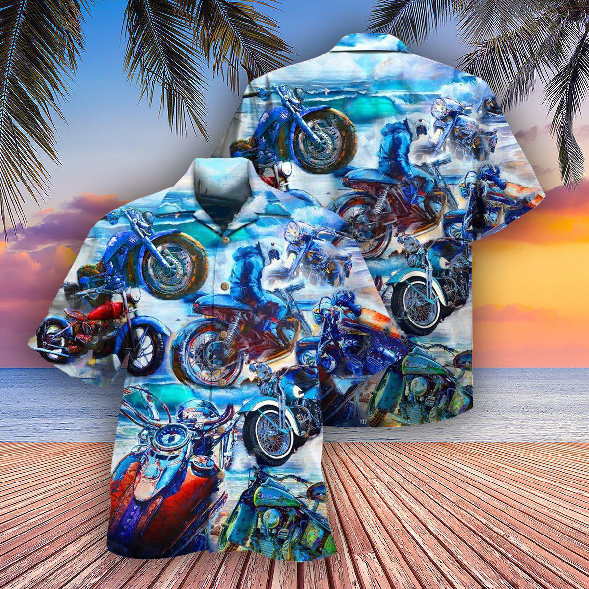 Motorcycle Let's Take A Ride To The Beach Blue Style - Hawaiian Shirt - Reefox