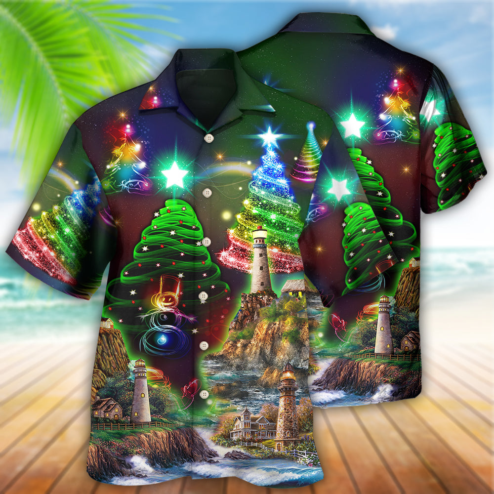 Lighthouse And Merry Christmas Happy - Hawaiian Shirt - Reefox