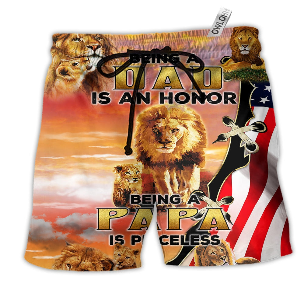 Beach Short / Adults / S Lion Being A Dad Is An Honor Being A Papa Is Priceless - Beach Short Reefox - Owls Matrix LTD