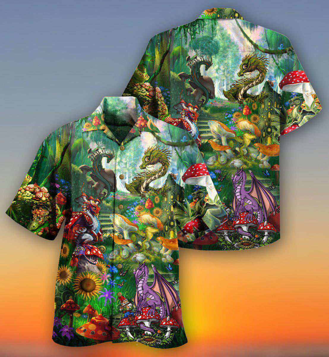 Hippie Magic World Mushrooms Dragon - Hawaiian Shirt - Reefox