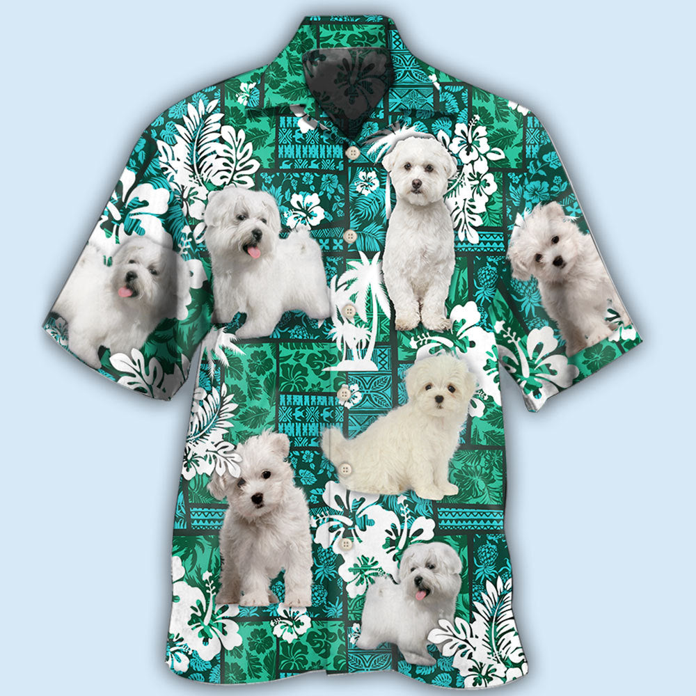 Maltese Dog Green Tropical Style - Hawaiian Shirt - Reefox