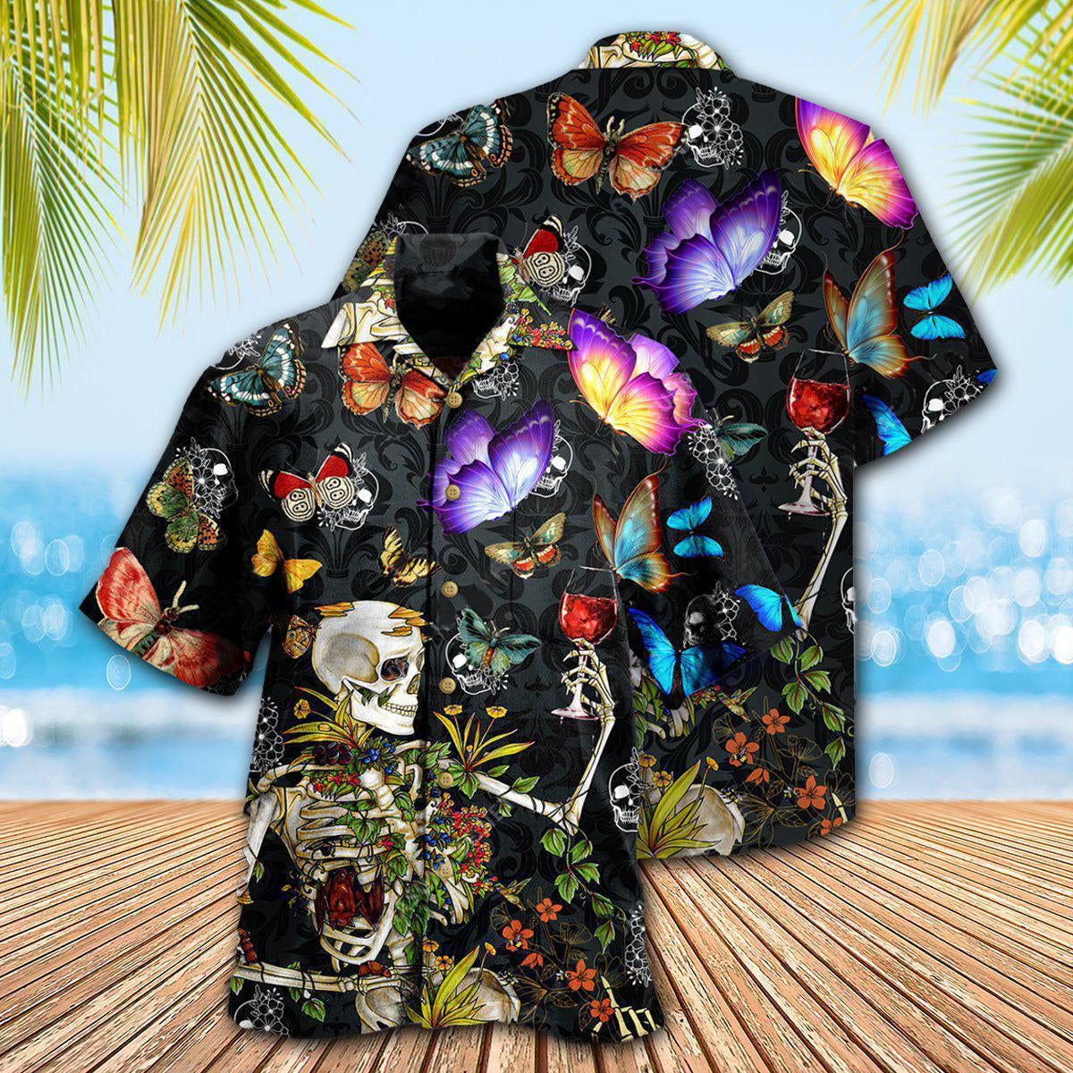 Skull Love Butterfly Overnight - Hawaiian Shirt - Reefox