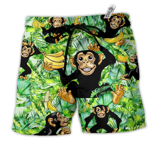 Beach Short / Adults / S Monkey Loves Banana Troipcal Leaves - Beach Short Reefox - Owls Matrix LTD
