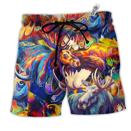 Beach Short / Adults / S Moose Beautiful Painting Color Style - Beach Short Reefox - Owls Matrix LTD