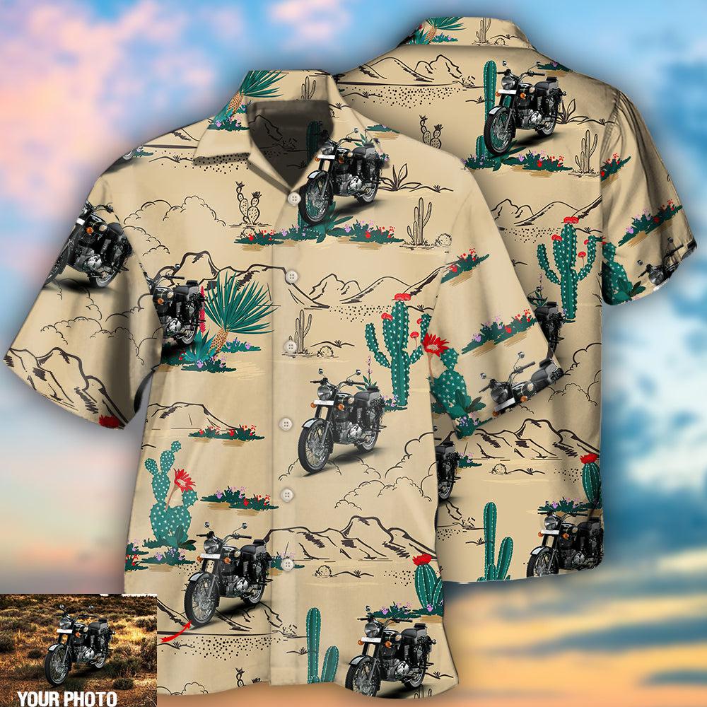 Motorcycle On The Desert Cactus Custom Photo - Hawaiian Shirt - Reefox