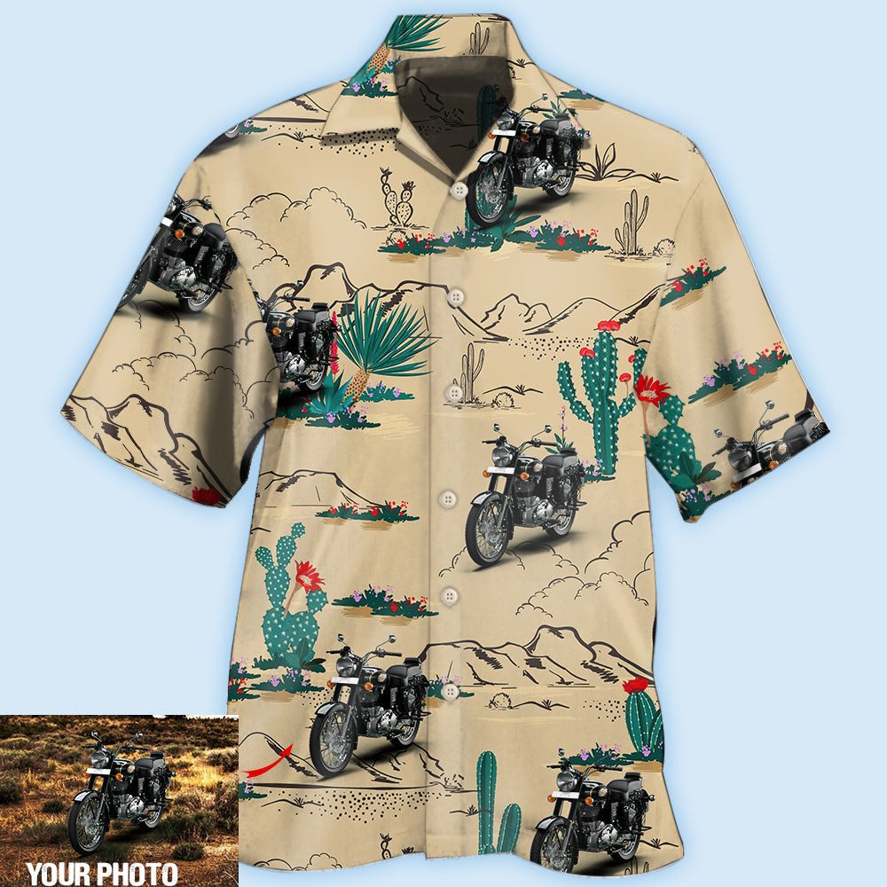 Motorcycle On The Desert Cactus Custom Photo - Hawaiian Shirt - Reefox