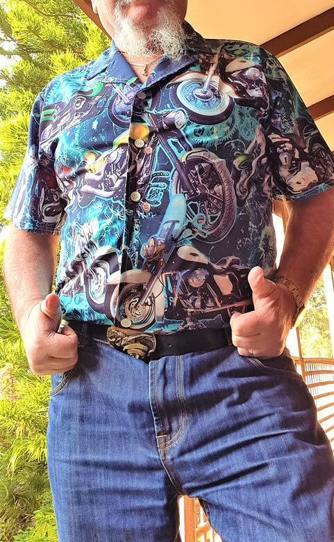 Motorcycle Love Life Blue Style - Hawaiian Shirt - Reefox