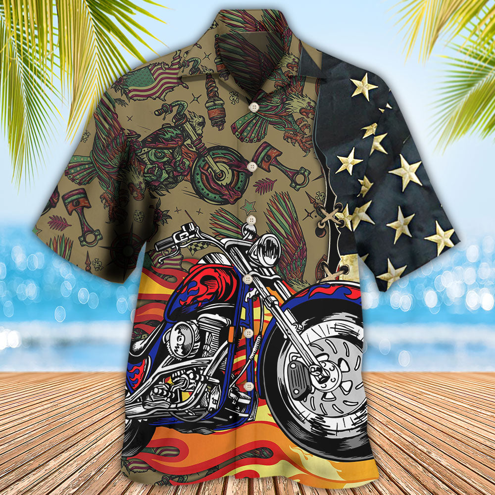 Motorcycle US Flag - Hawaiian Shirt - Reefox