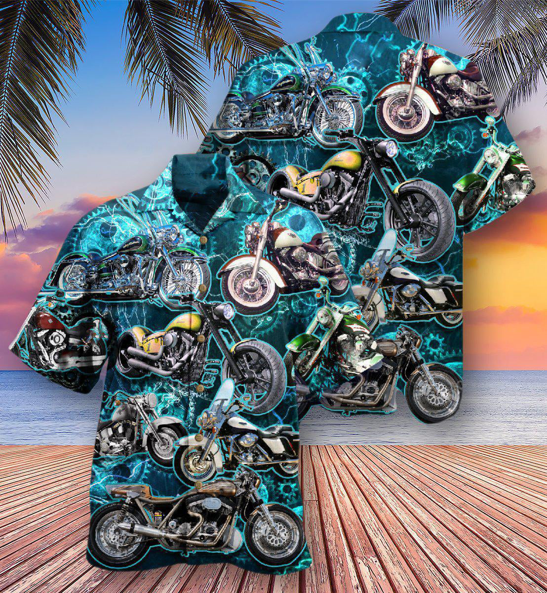 Motorcycle Love Life Blue Style - Hawaiian Shirt - Reefox