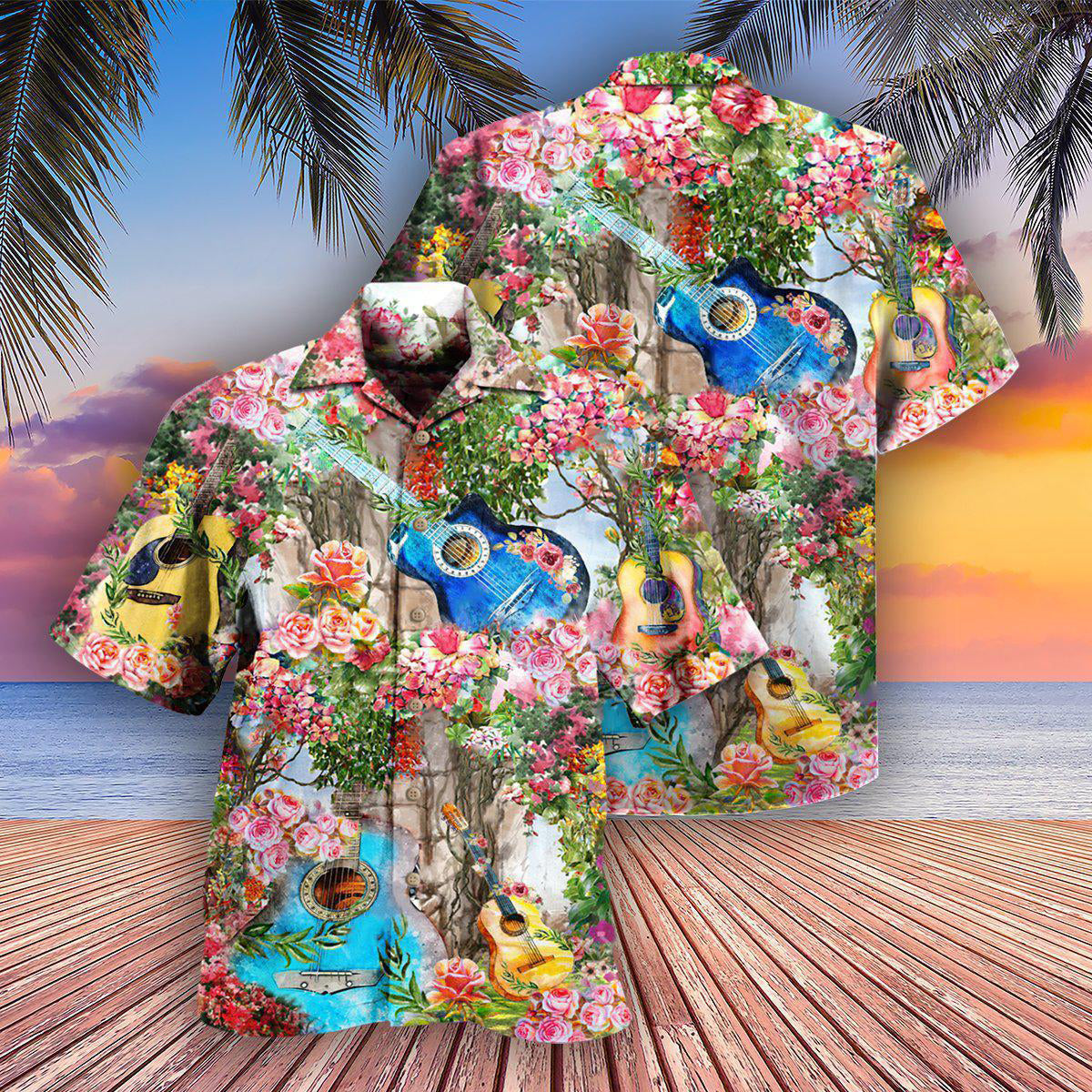 Guitar Music Guitar Melody In Rose Garden - Hawaiian Shirt - Reefox