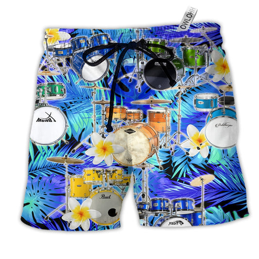 Beach Short / Adults / S Music Is Better With Drums And Plumerias - Beach Short Reefox - Owls Matrix LTD
