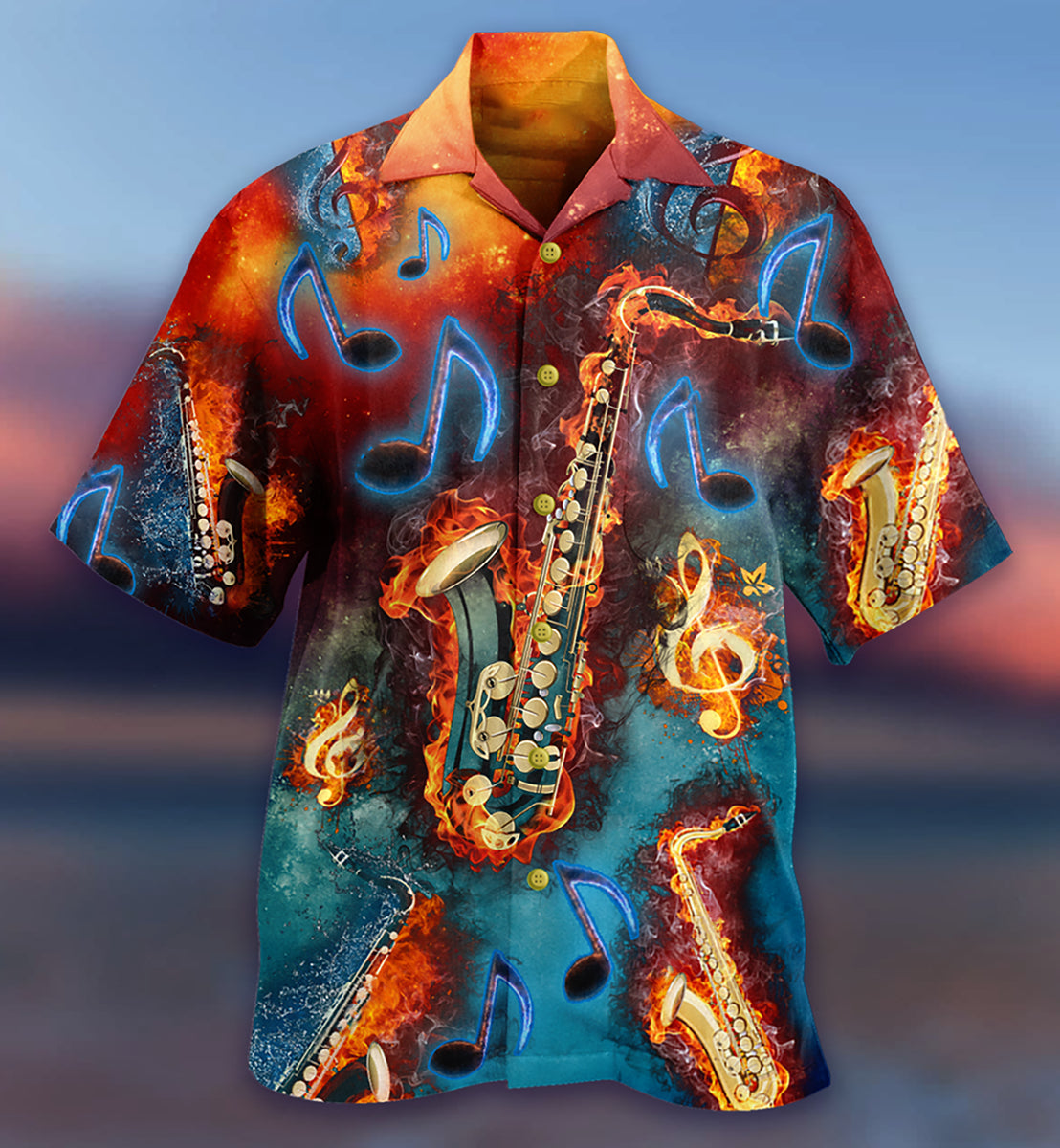 Saxophone Music Love It Red Black Blue - Hawaiian Shirt - Reefox