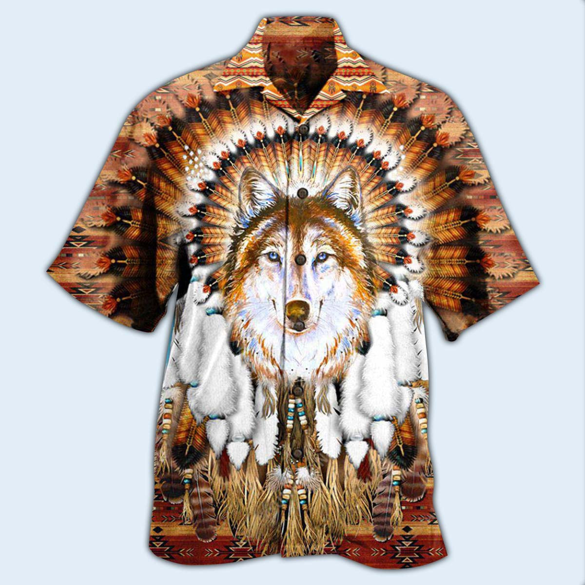 Native American Wolf Feather Headdress Cool - Hawaiian Shirt - Reefox