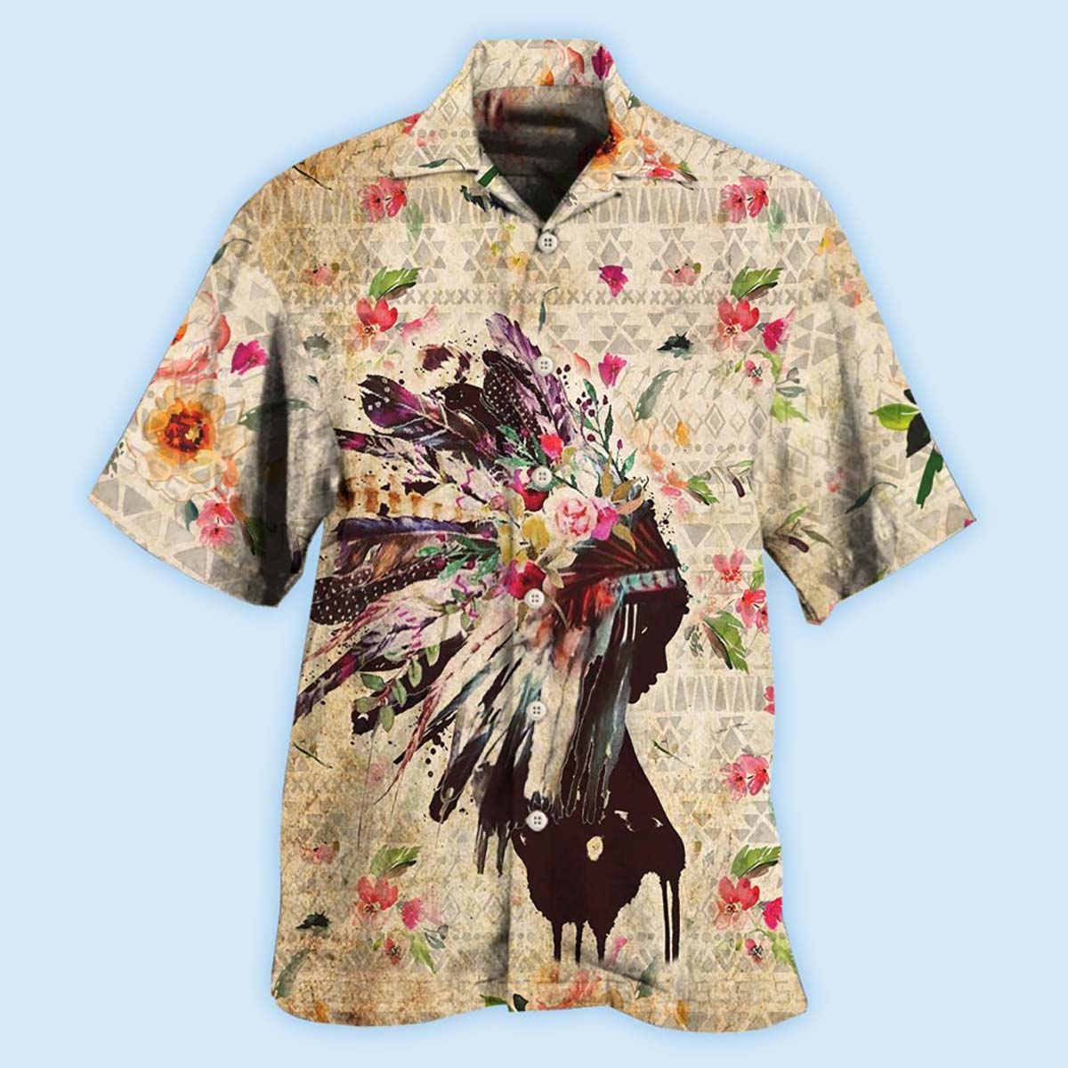 Native Girl Flowers Floral - Hawaiian Shirt - Reefox