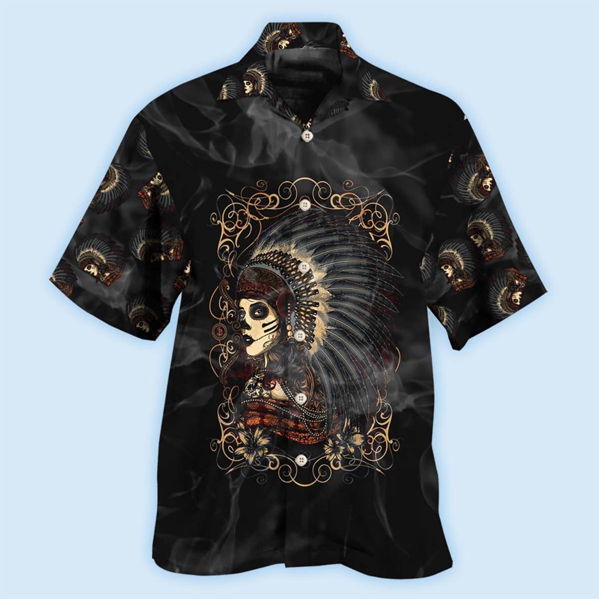 Native Girl Skull Style Dark - Hawaiian Shirt - Reefox