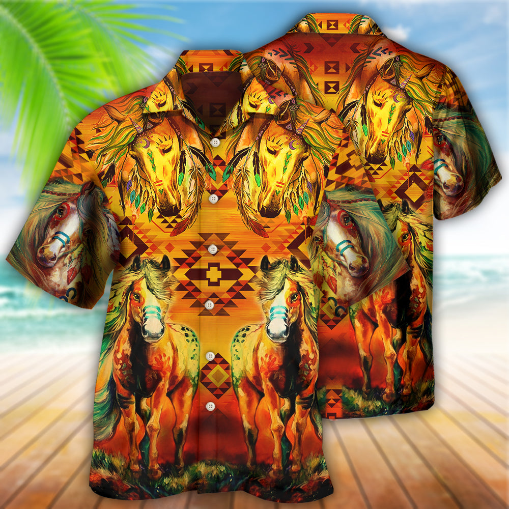 Native Horse Love Peace Life Sunset Pattern - Hawaiian Shirt - Reefox
