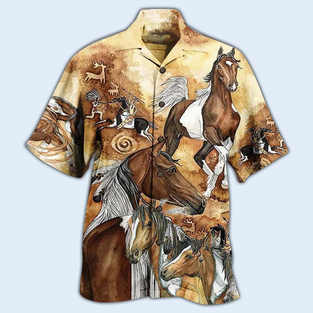 Native Horses Run Away Vintage - Hawaiian Shirt - Reefox
