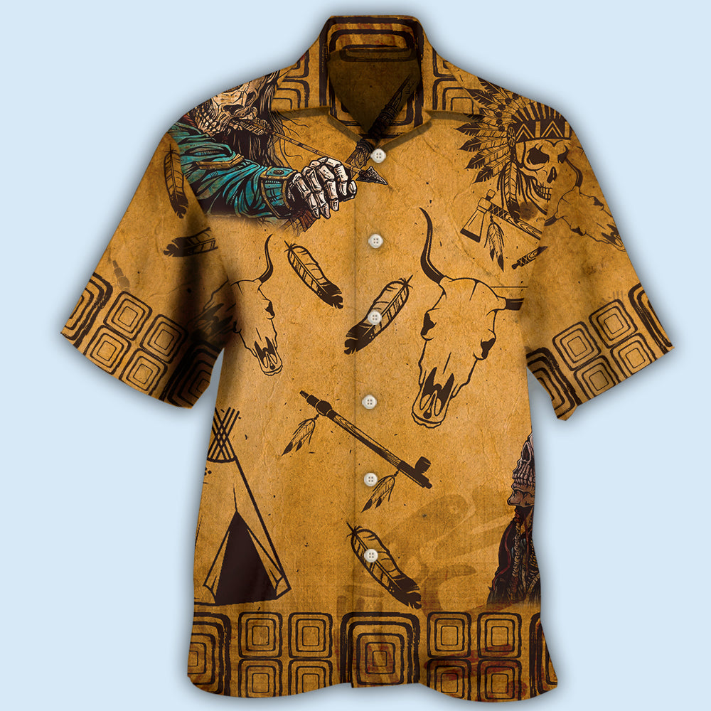 Native Skull War Vintage - Hawaiian Shirt - Reefox