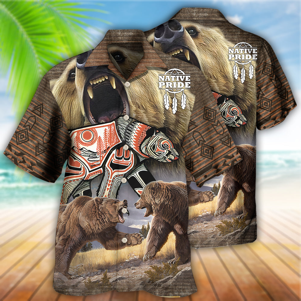 Native Style Love Peace Bear - Hawaiian Shirt - Reefox