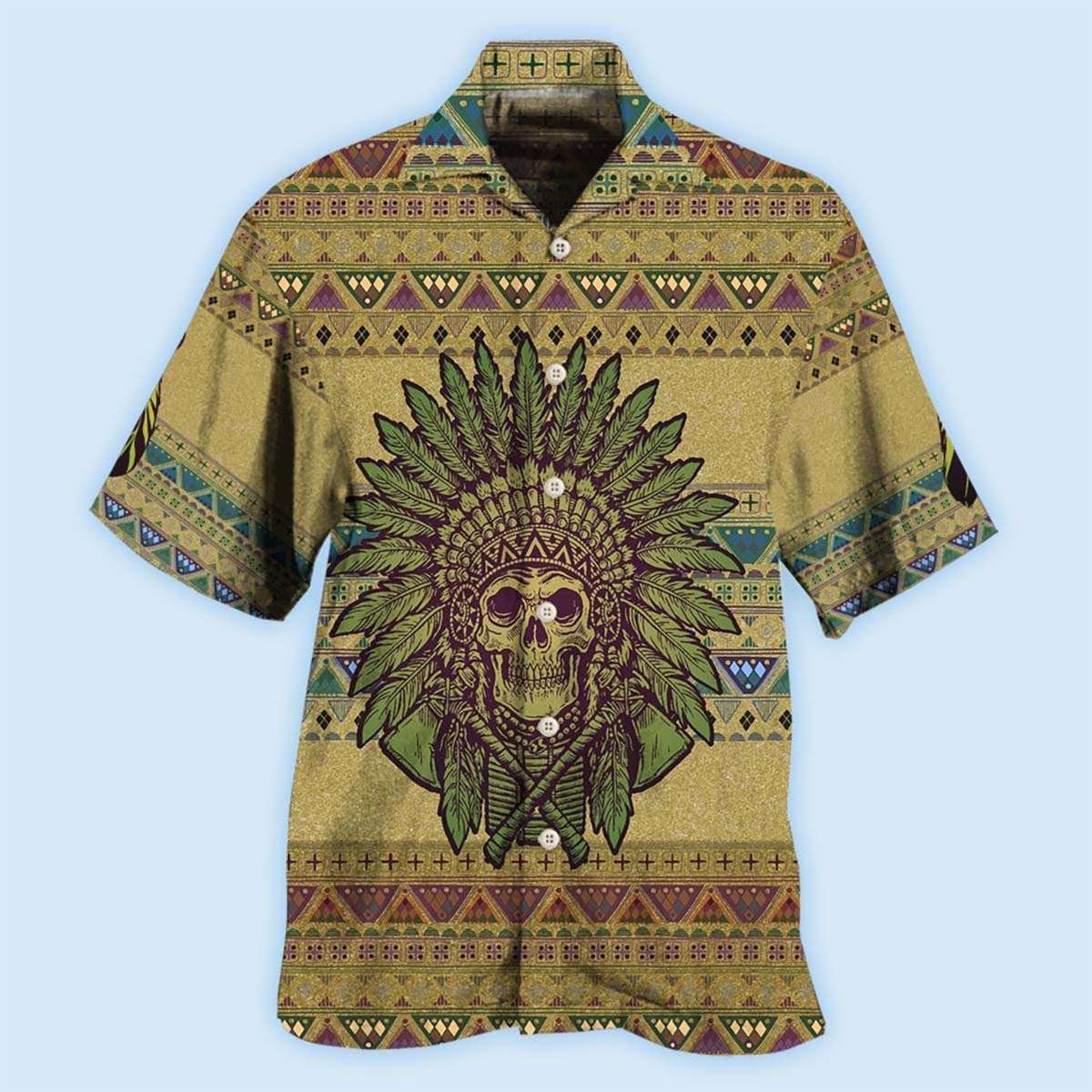Native Skull Style Love Peace Pattern - Hawaiian Shirt - Reefox