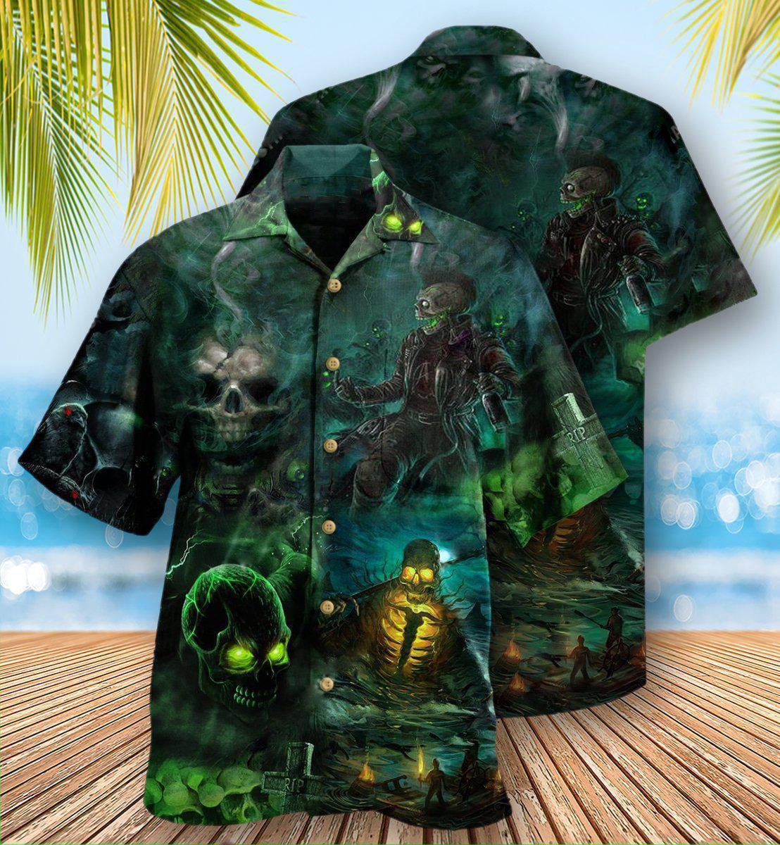 Skull No Flesh No Brain But Still In Pain Dark Style - Hawaiian Shirt - Reefox