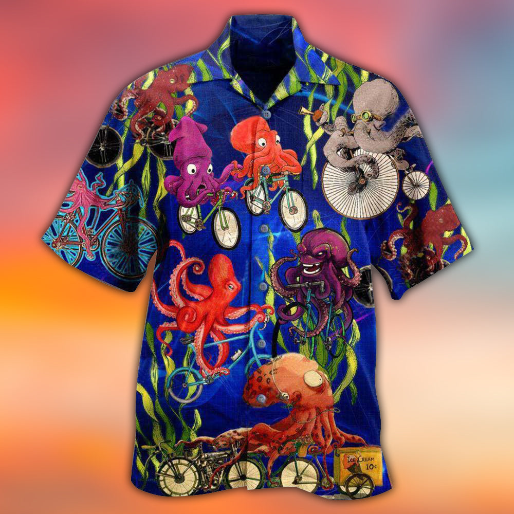 Octopus Could An Octopus Ride A Bicycle - Hawaiian Shirt - Reefox