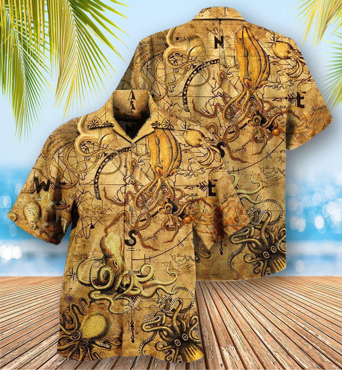 Octopus Hunting Treasure Vintage - Hawaiian Shirt - Reefox