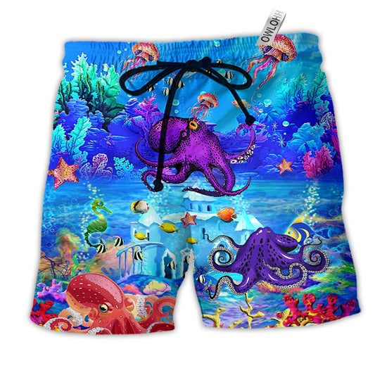 Beach Short / Adults / S Octopus Love Fresh Ocean Forever - Beach Short Reefox - Owls Matrix LTD