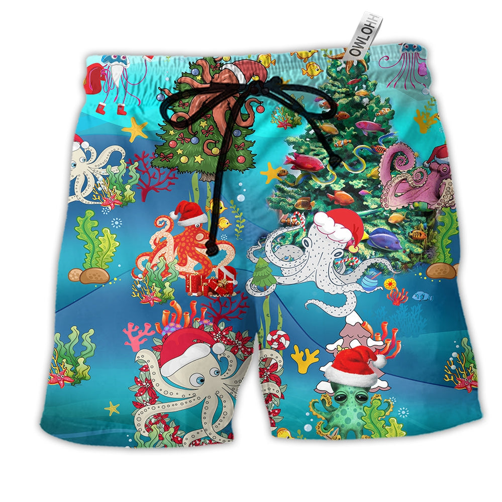 Beach Short / Adults / S Octopus Merry Xmas Amazing - Beach Short Reefox - Owls Matrix LTD