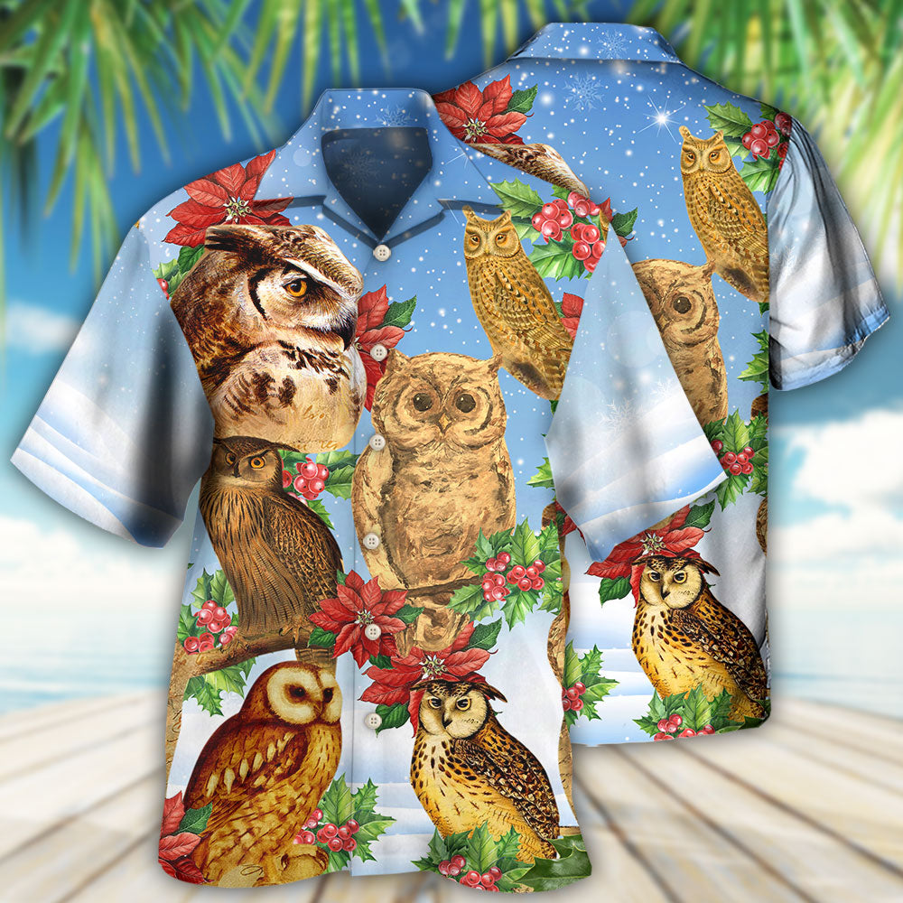 Owl Retro Merry Christmas Happy - Hawaiian Shirt - Reefox